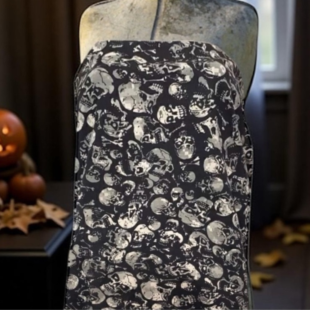 Pixelated Camo Skulls Bones on Black 1-Way Stretch Fabric 1.6 Yards 60” Wide